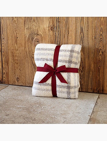 Coperta a quadri effetto mohair con retro in sherpa
