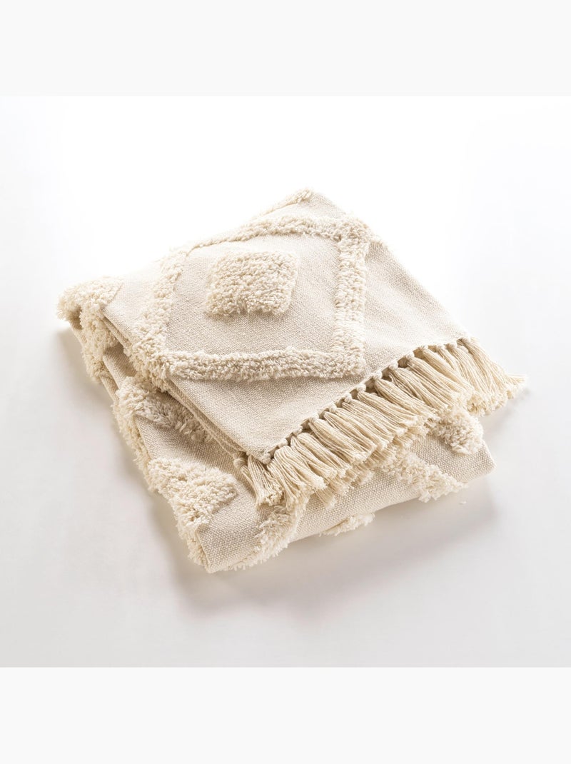 Coperta bohémien con frange Bianco sporco - Kiabi