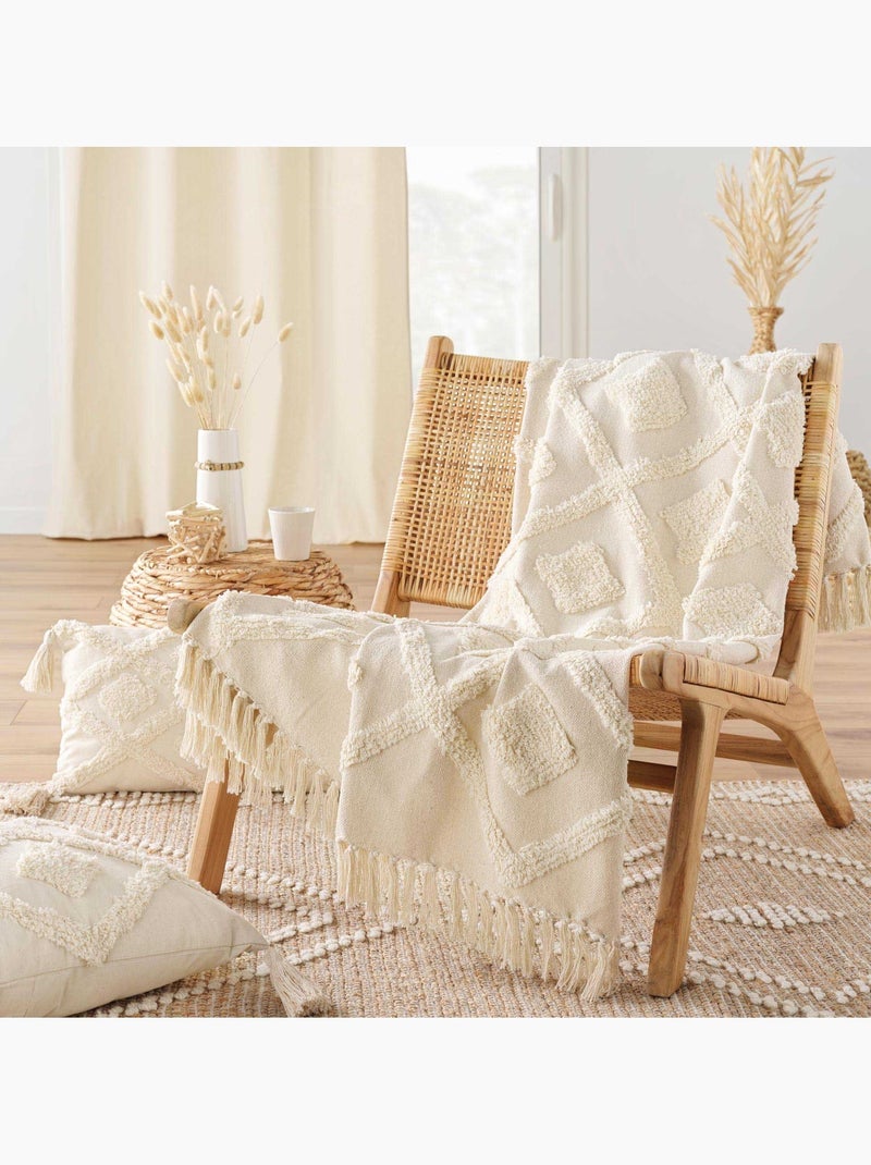 Coperta bohémien con frange Bianco sporco - Kiabi