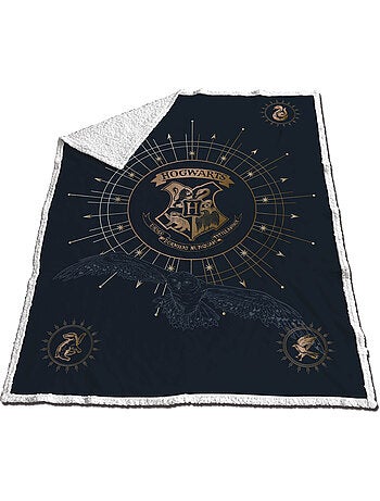 Coperta Coral & Sherpa Harry Potter Hogwarts 130x170cm – Stemma Dorato – Licenza Ufficiale