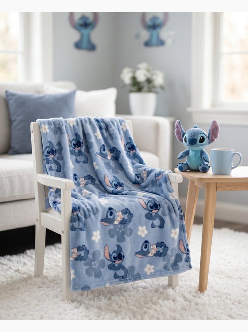 Coperta Flanella Disney Stitch 130x160cm – All-Over Fiori Blu – 100% Poliestere – Licenza Ufficiale - Kiabi