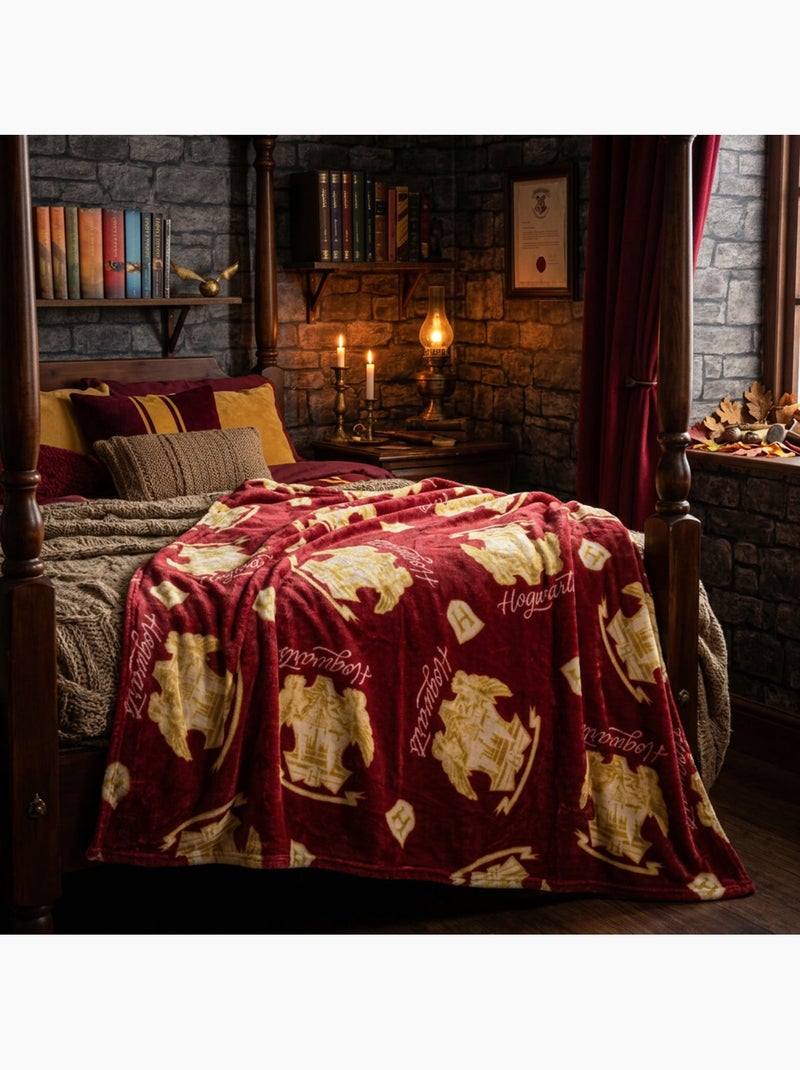 Coperta Flanella Harry Potter Hogwarts 110x150cm – All-Over Stemmi Nero Bordeaux - Kiabi