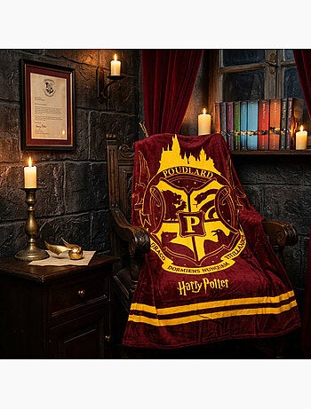 Coperta Flanella Harry Potter Hogwarts 130x160cm – Stemma Dorato – Licenza Ufficiale Warner Bros.