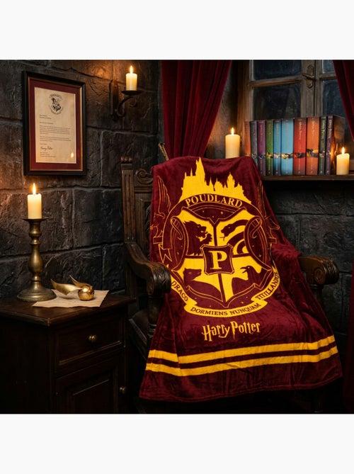 Coperta Flanella Harry Potter Hogwarts 130x160cm – Stemma Dorato – Licenza Ufficiale Warner Bros. - Kiabi
