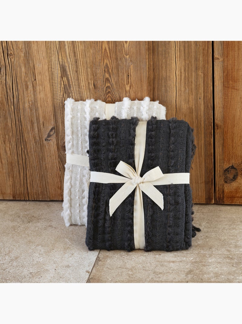 Coperta in ciniglia testurizzata con frange Ecru - Kiabi