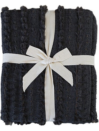 Coperta in ciniglia testurizzata con frange