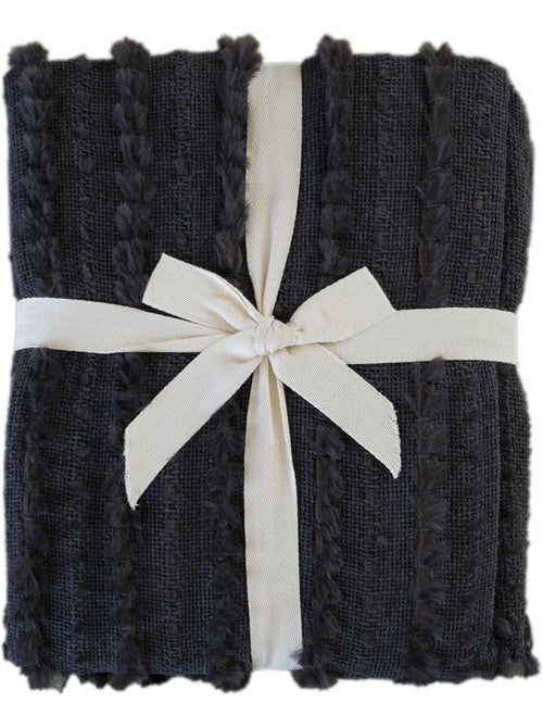 Coperta in ciniglia testurizzata con frange - Kiabi
