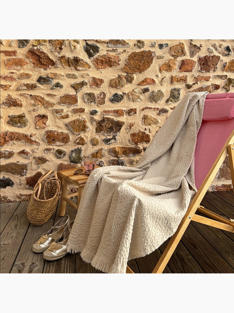 Coperta in cotone jacquard con motivo a goccia Crema - Kiabi