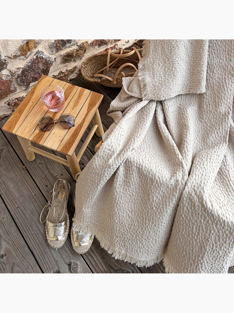 Coperta in cotone jacquard con motivo a goccia Crema - Kiabi
