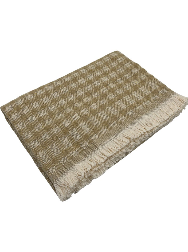 Coperta in cotone jacquard con motivo gingham Beige - Kiabi