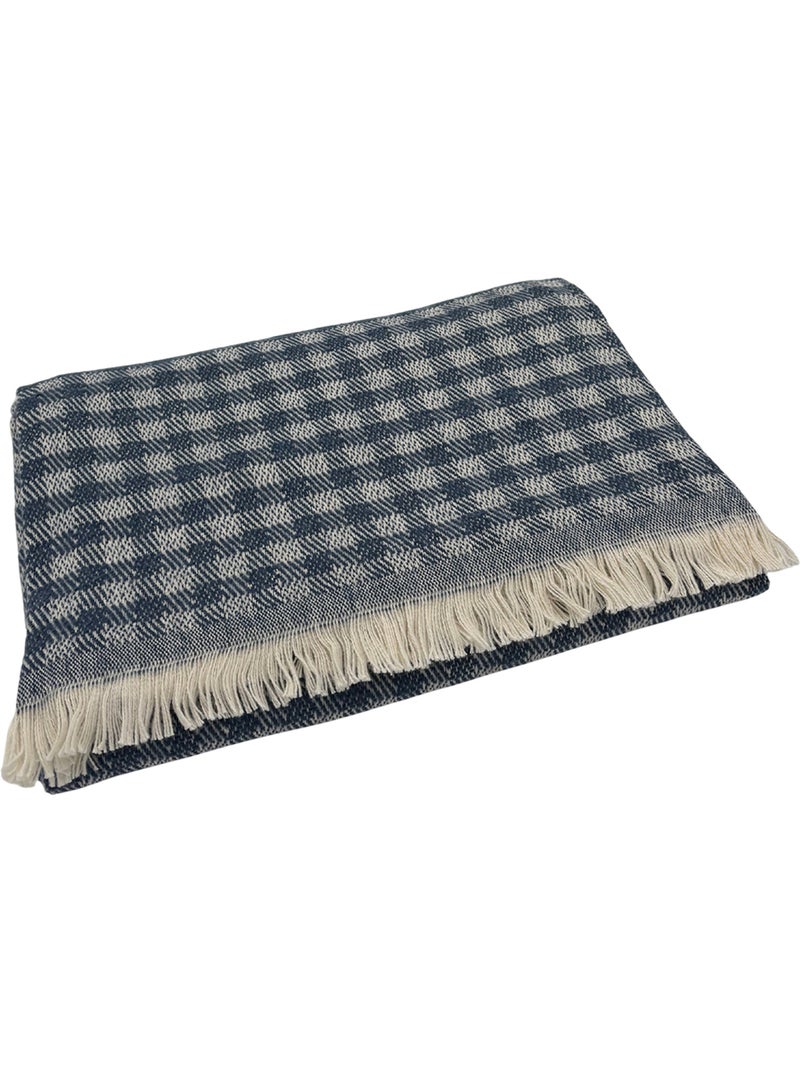 Coperta in cotone jacquard con motivo gingham Blu - Kiabi