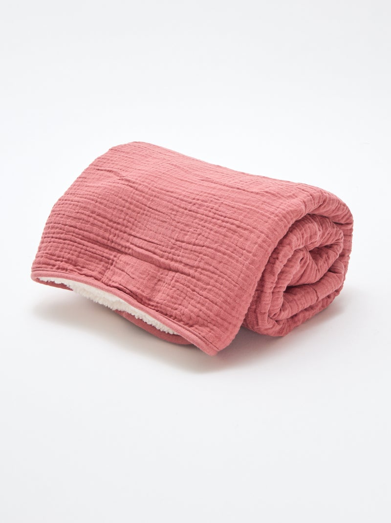Coperta in garza di cotone e pile Rosa - Kiabi