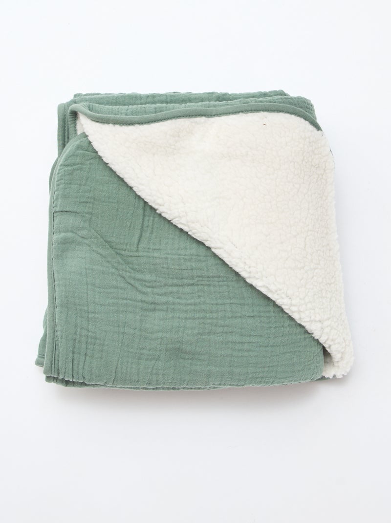 Coperta in garza di cotone e pile Verde - Kiabi