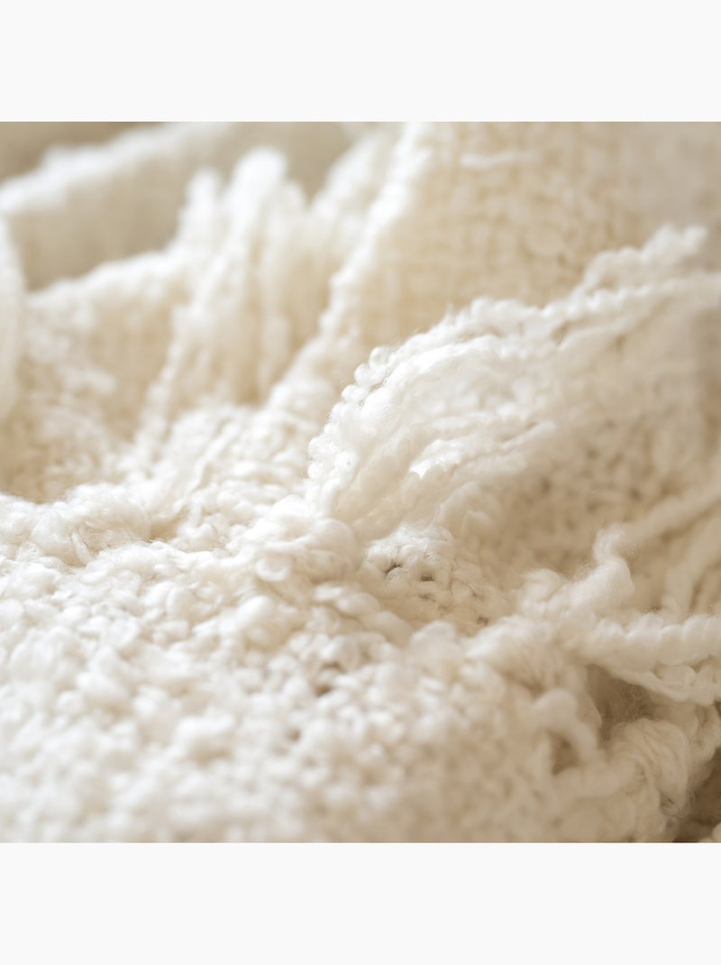 Coperta in morbida spugna con frange Ecru - Kiabi