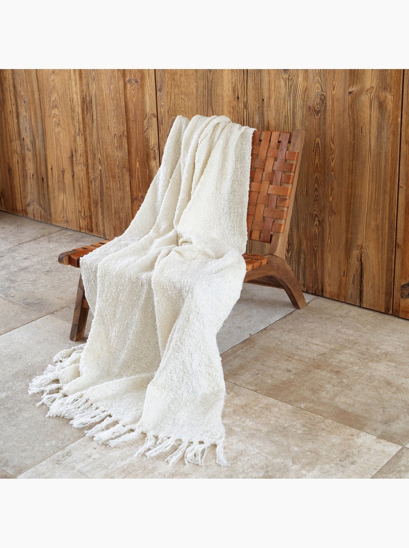 Coperta in morbida spugna con frange Ecru - Kiabi