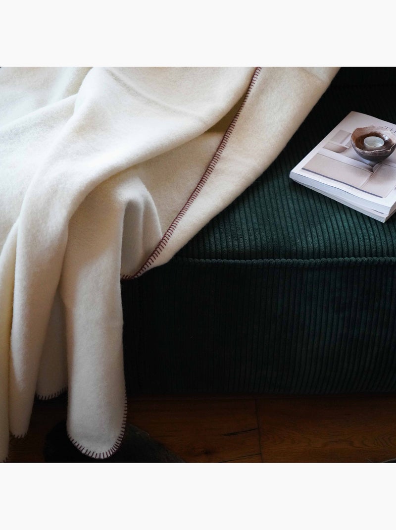Coperta in pura lana vergine con finitura a punto cavallo Bordeaux - Kiabi