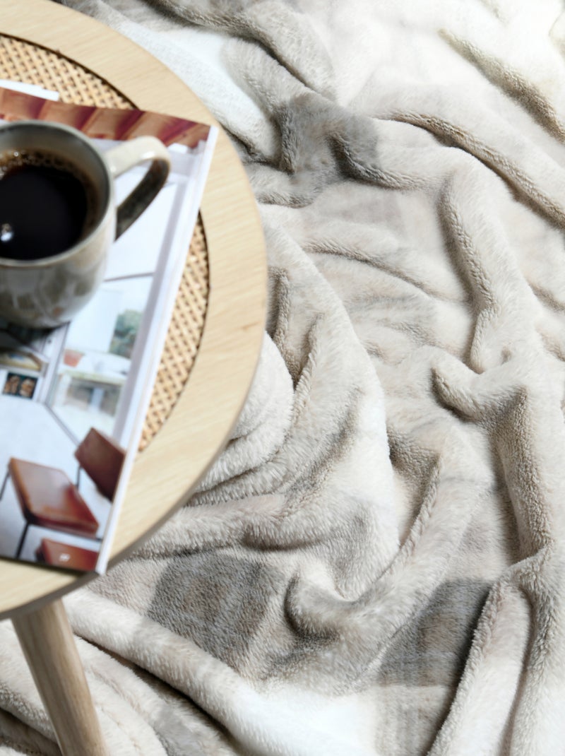 Coperta tartan plaid in finta pelliccia Beige - Kiabi