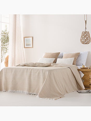 Coperta tipo Plaid, tessuto strutturato in filato tinto a rilievo a nido d'ape, con frange - Gamusi