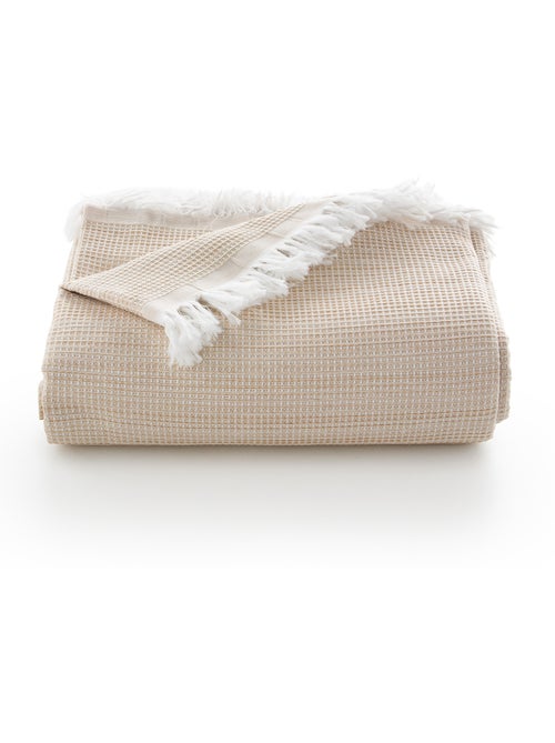 Coperta tipo Plaid, tessuto strutturato in filato tinto a rilievo a nido d'ape, con frange - Gamusi - Kiabi Coperta tipo Plaid, tessuto strutturato in filato tinto a rilievo a nido d'ape, con frange - Gamusi - Kiabi