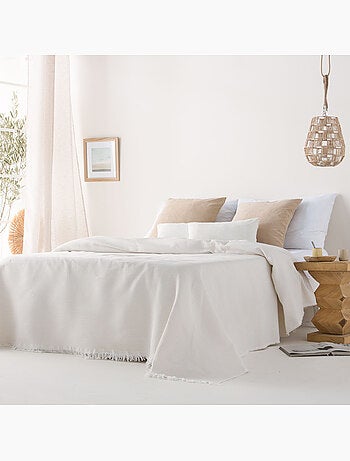 Coperta tipo Plaid, tessuto strutturato in filato tinto a rilievo a nido d'ape, con frange - Gamusi