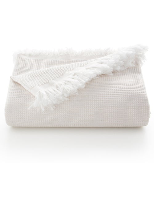 Coperta tipo Plaid, tessuto strutturato in filato tinto a rilievo a nido d'ape, con frange - Gamusi - Kiabi
