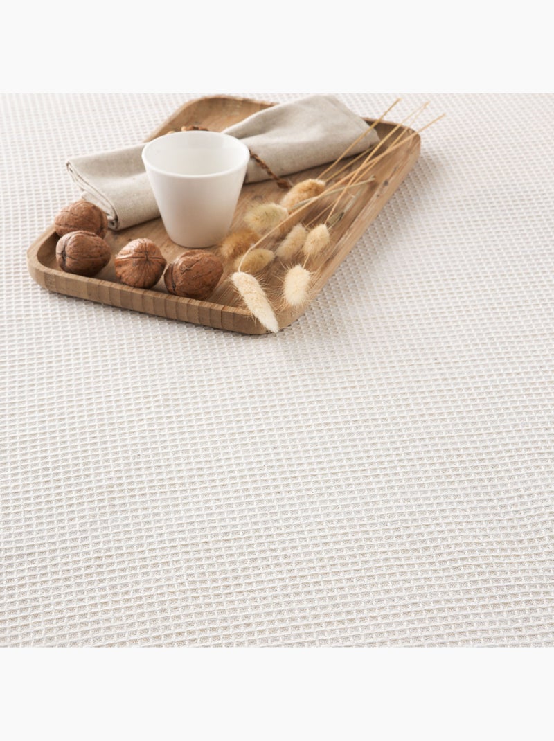 Coperta tipo Plaid, tessuto strutturato in filato tinto a rilievo a nido d'ape, con frange - Gamusi Ecru - Kiabi