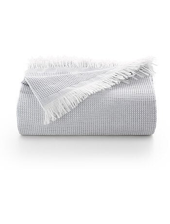 Coperta tipo Plaid, tessuto strutturato in filato tinto a rilievo a nido d'ape, con frange - Gamusi