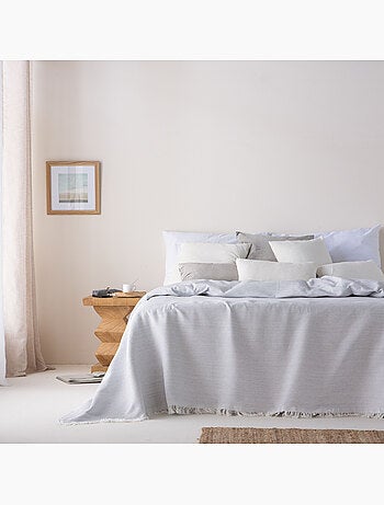 Coperta tipo Plaid, tessuto strutturato in filato tinto a rilievo a nido d'ape, con frange - Gamusi