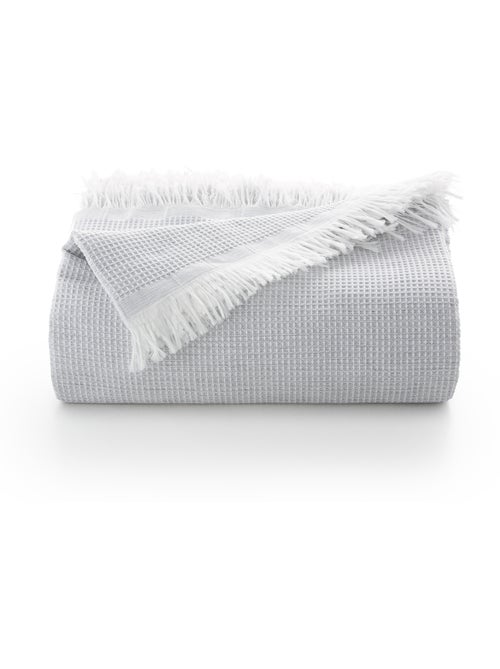 Coperta tipo Plaid, tessuto strutturato in filato tinto a rilievo a nido d'ape, con frange - Gamusi - Kiabi