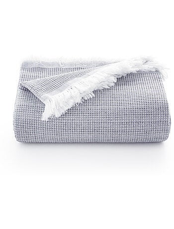 Coperta tipo Plaid, tessuto strutturato in filato tinto a rilievo a nido d'ape, con frange - Gamusi