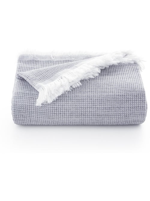Coperta tipo Plaid, tessuto strutturato in filato tinto a rilievo a nido d'ape, con frange - Gamusi - Kiabi