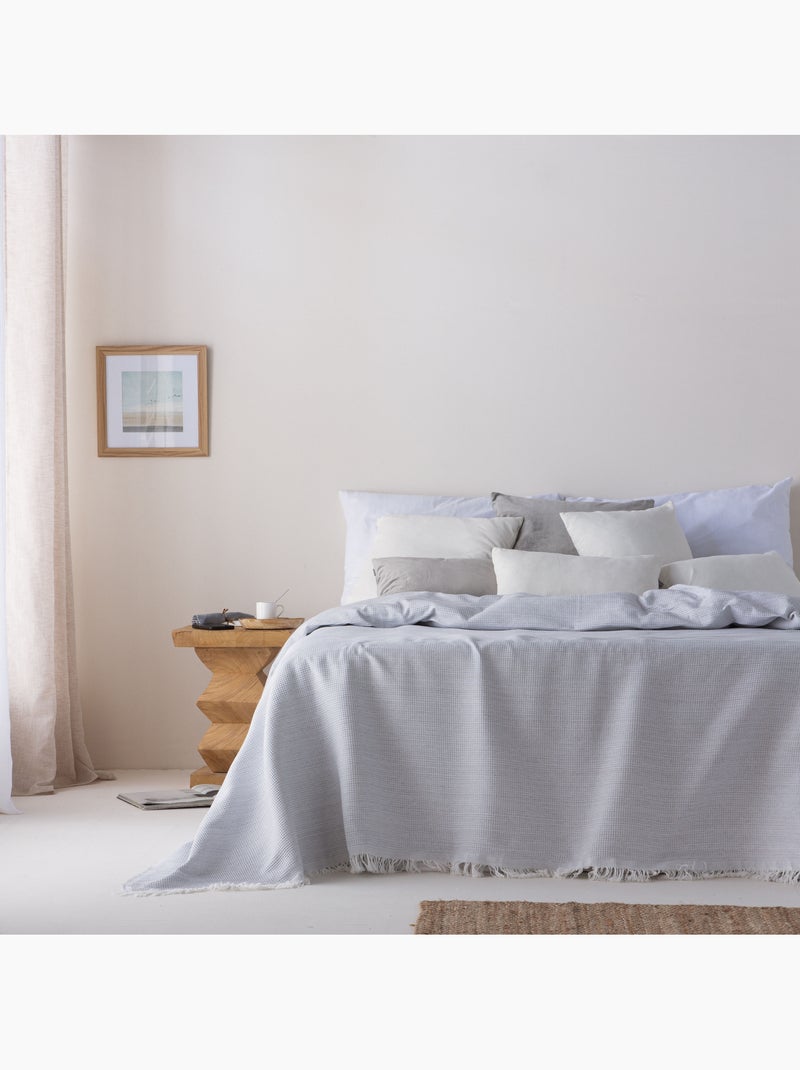 Coperta tipo Plaid, tessuto strutturato in filato tinto a rilievo a nido d'ape, con frange - Gamusi Grigio - Kiabi