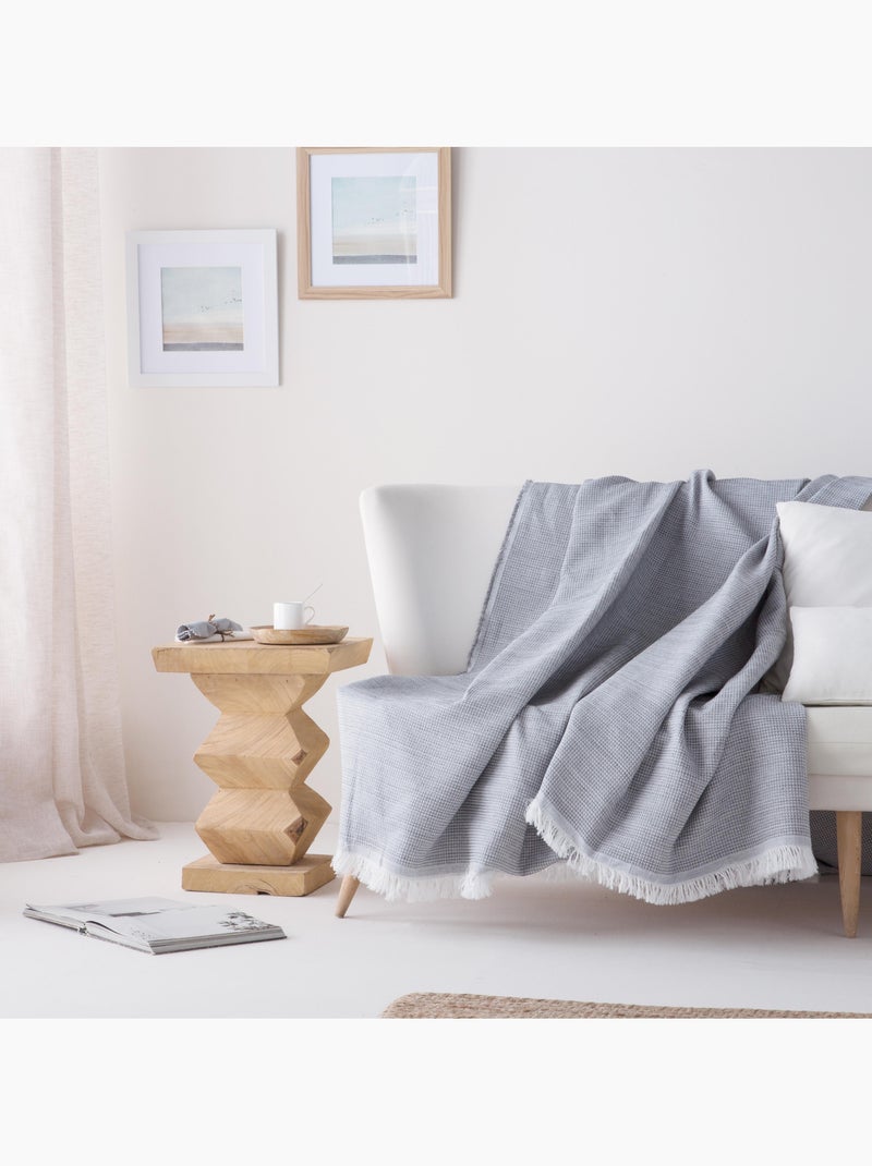 Coperta tipo Plaid, tessuto strutturato in filato tinto a rilievo a nido d'ape, con frange - Gamusi Grigio - Kiabi