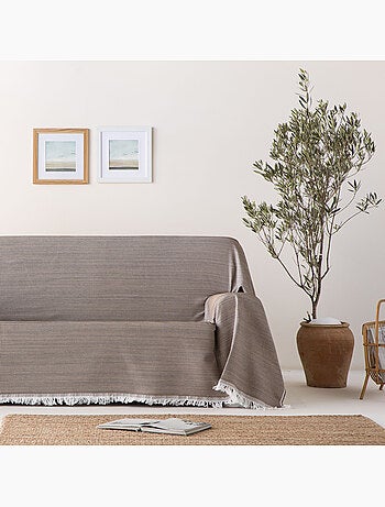 Coperta tipo Plaid, tessuto strutturato in filato tinto a rilievo a nido d'ape, con frange - Gamusi