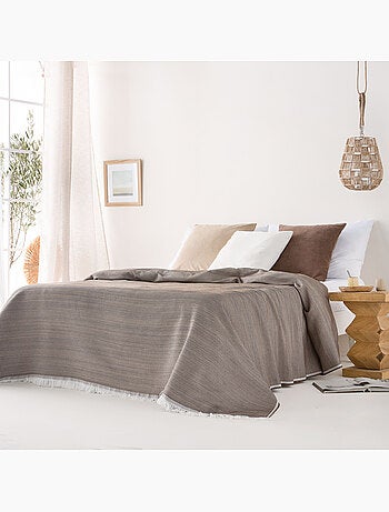 Coperta tipo Plaid, tessuto strutturato in filato tinto a rilievo a nido d'ape, con frange - Gamusi