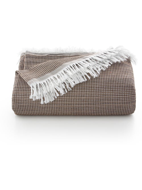 Coperta tipo Plaid, tessuto strutturato in filato tinto a rilievo a nido d'ape, con frange - Gamusi - Kiabi Coperta tipo Plaid, tessuto strutturato in filato tinto a rilievo a nido d'ape, con frange - Gamusi - Kiabi