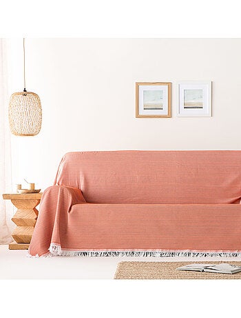 Coperta tipo Plaid, tessuto strutturato in filato tinto a rilievo a nido d'ape, con frange - Gamusi