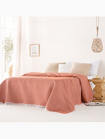 Coperta tipo Plaid, tessuto strutturato in filato tinto a rilievo a nido d'ape, con frange - Gamusi