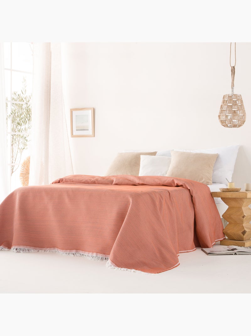 Coperta tipo Plaid, tessuto strutturato in filato tinto a rilievo a nido d'ape, con frange - Gamusi Mattone - Kiabi