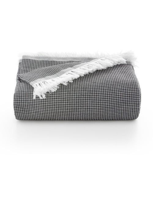 Coperta tipo Plaid, tessuto strutturato in filato tinto a rilievo a nido d'ape, con frange - Gamusi - Kiabi