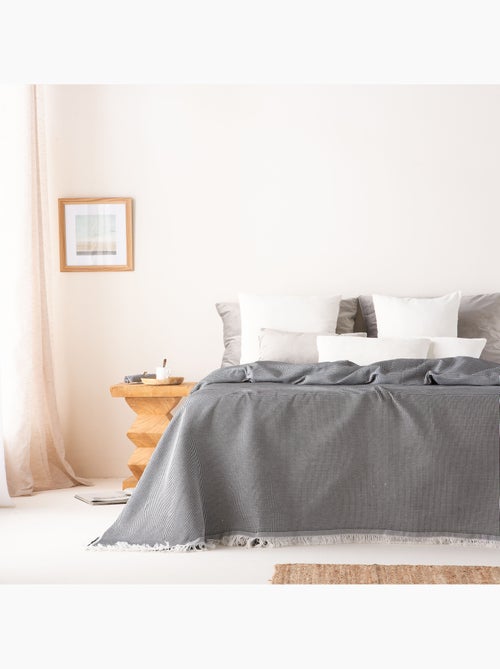 Coperta tipo Plaid, tessuto strutturato in filato tinto a rilievo a nido d'ape, con frange - Gamusi - Kiabi