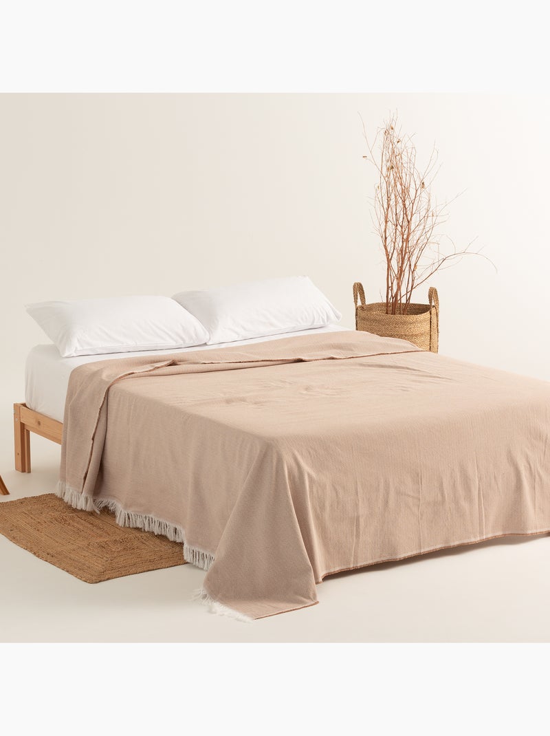 Coperta tipo Plaid, tessuto strutturato in filato tinto, con frange - Gamusi Beige - Kiabi