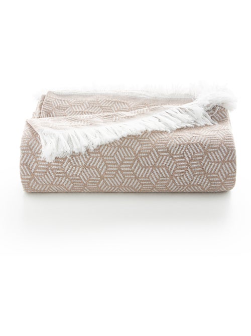 Coperta tipo Plaid, tessuto strutturato in filato tinto, con frange - Gamusi - Kiabi