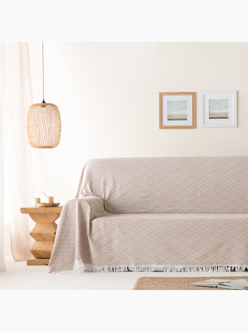 Coperta tipo Plaid, tessuto strutturato in filato tinto, con frange - Gamusi Beige - Kiabi