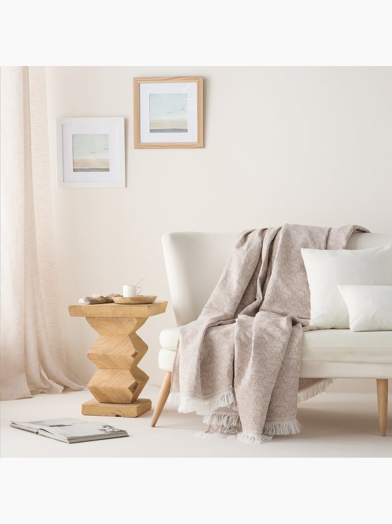 Coperta tipo Plaid, tessuto strutturato in filato tinto, con frange - Gamusi Beige - Kiabi