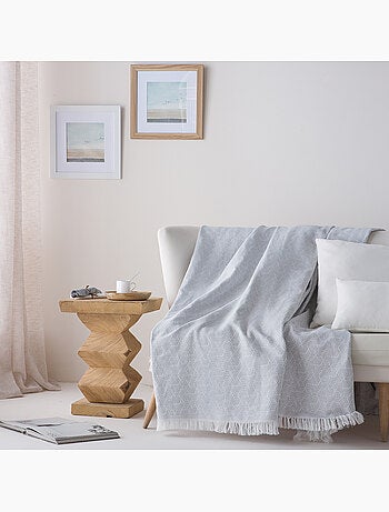 Coperta tipo Plaid, tessuto strutturato in filato tinto, con frange - Gamusi