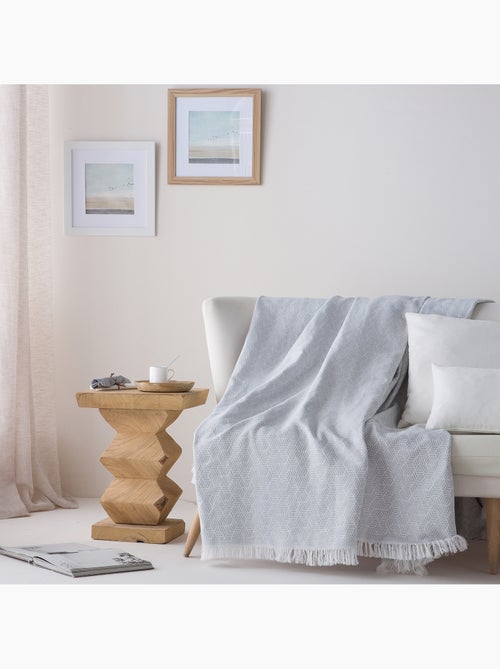 Coperta tipo Plaid, tessuto strutturato in filato tinto, con frange - Gamusi - Kiabi Coperta tipo Plaid, tessuto strutturato in filato tinto, con frange - Gamusi - Kiabi