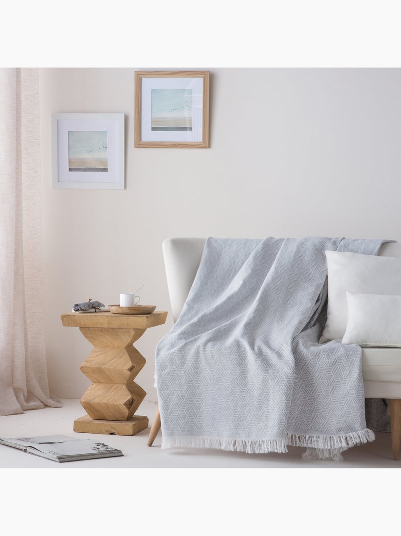 Coperta tipo Plaid, tessuto strutturato in filato tinto, con frange - Gamusi Grigio chiaro - Kiabi