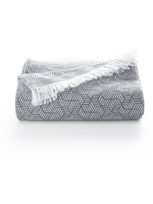 Coperta tipo Plaid, tessuto strutturato in filato tinto, con frange - Gamusi - Kiabi