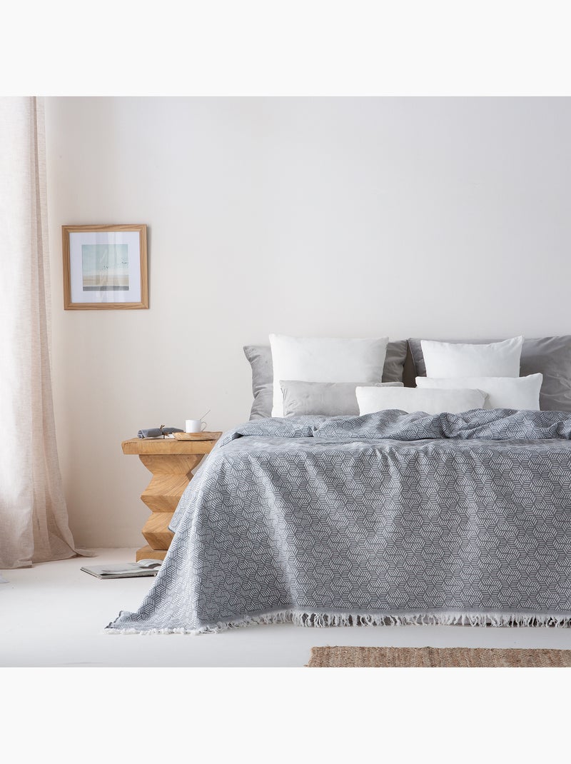 Coperta tipo Plaid, tessuto strutturato in filato tinto, con frange - Gamusi Grigio - Kiabi